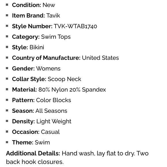 TAVIK+ BIKINI TOP SCOOP NECK COLOR BLOCKS SIZE LARGE - Picture 13 of 14